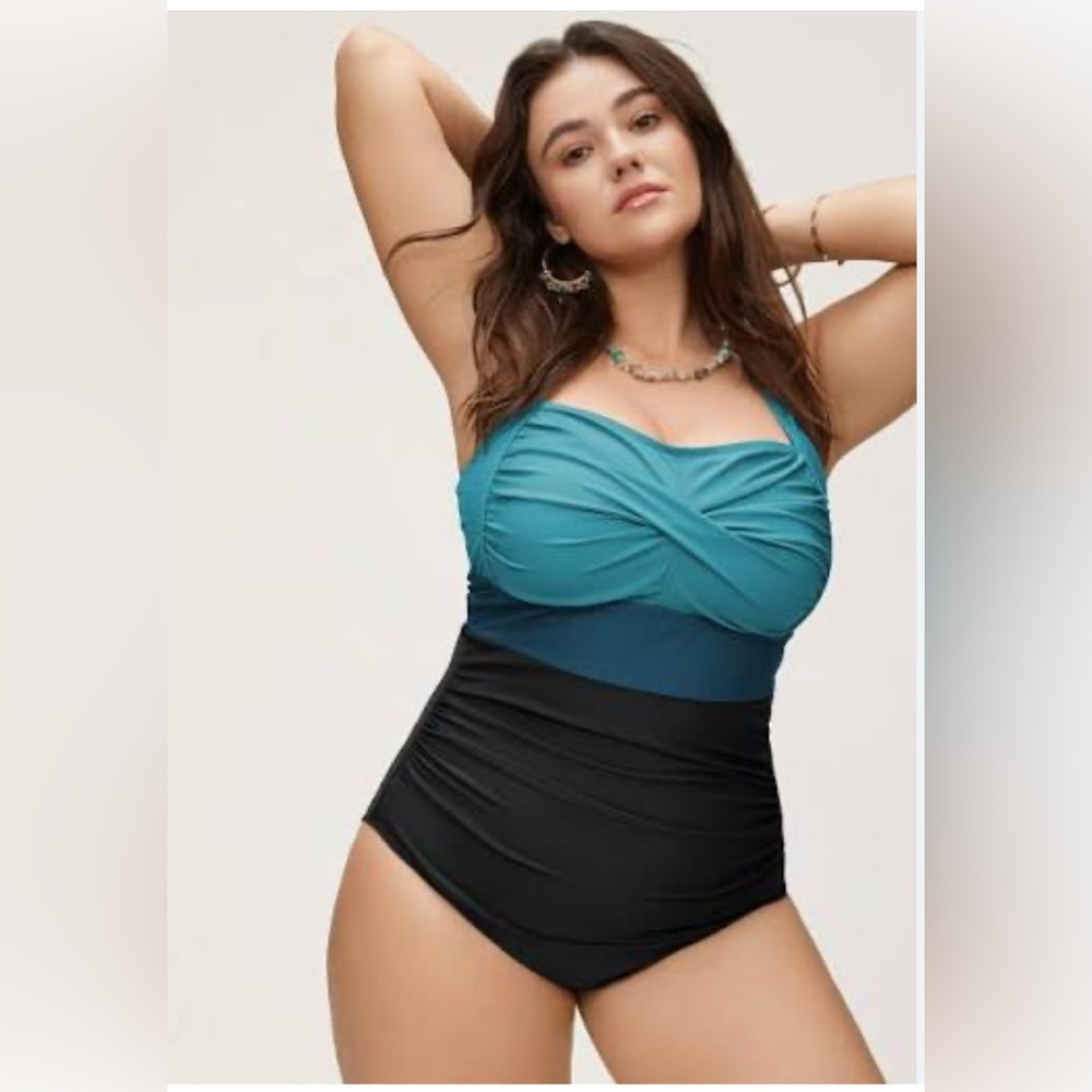 BloomChic Teal and Black One-Piece Swimsuit